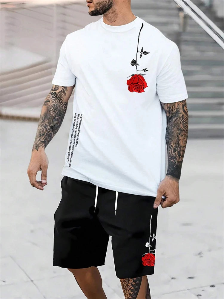 2024 New Men's Casual Short-Sleeved Shorts 2-Piece Urban Street Fashion T-Shirt Shorts Suit Men's Seagull Logo Printed Tracksuit