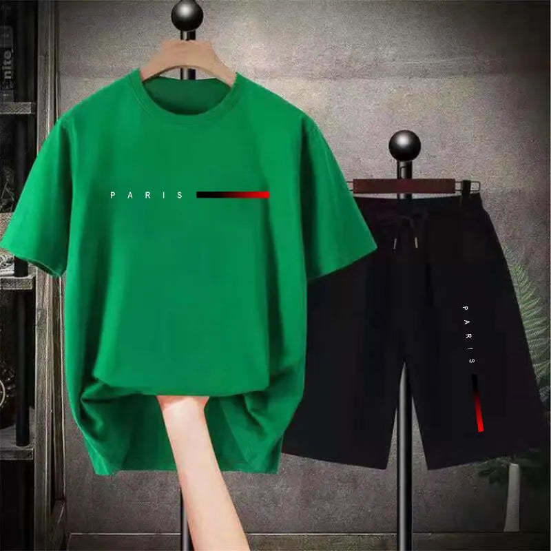 2024 Summer Fashion Men Sets Solid Streetwear O-neck Short Sleeve T Shirt & Drawstring Shorts 2PCS Loose Casual Men Suits S-4XL