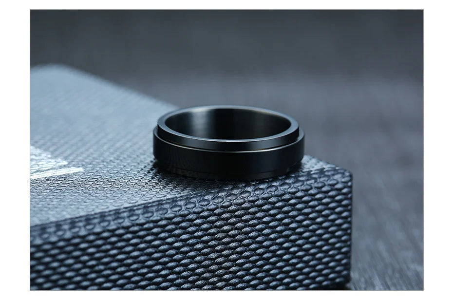 Vnox 8mm Rotatable Basic Ring for Men Black Stainless Steel Casual Male Anel Stylish Punk Spinner Alliance Jewelry