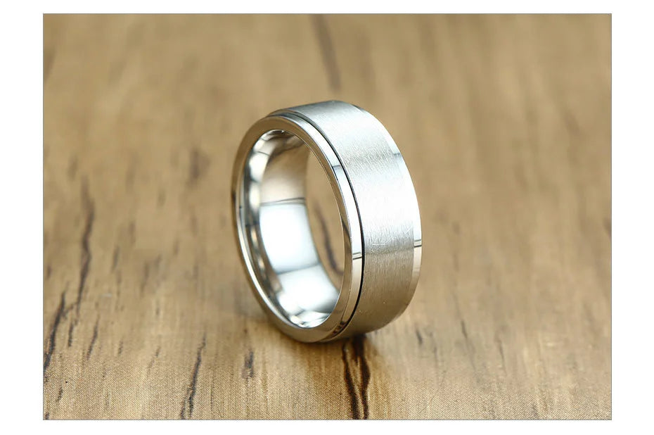 Vnox 8mm Rotatable Basic Ring for Men Black Stainless Steel Casual Male Anel Stylish Punk Spinner Alliance Jewelry