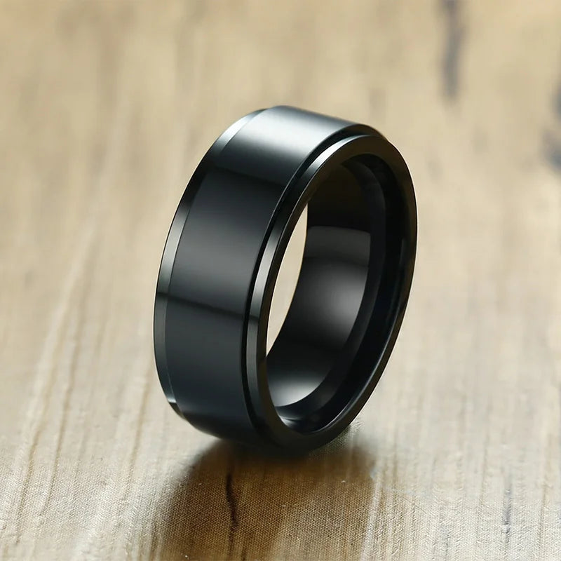 Vnox 8mm Rotatable Basic Ring for Men Black Stainless Steel Casual Male Anel Stylish Punk Spinner Alliance Jewelry