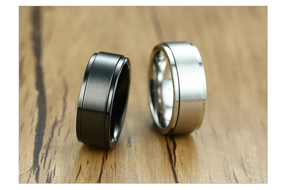Vnox 8mm Rotatable Basic Ring for Men Black Stainless Steel Casual Male Anel Stylish Punk Spinner Alliance Jewelry