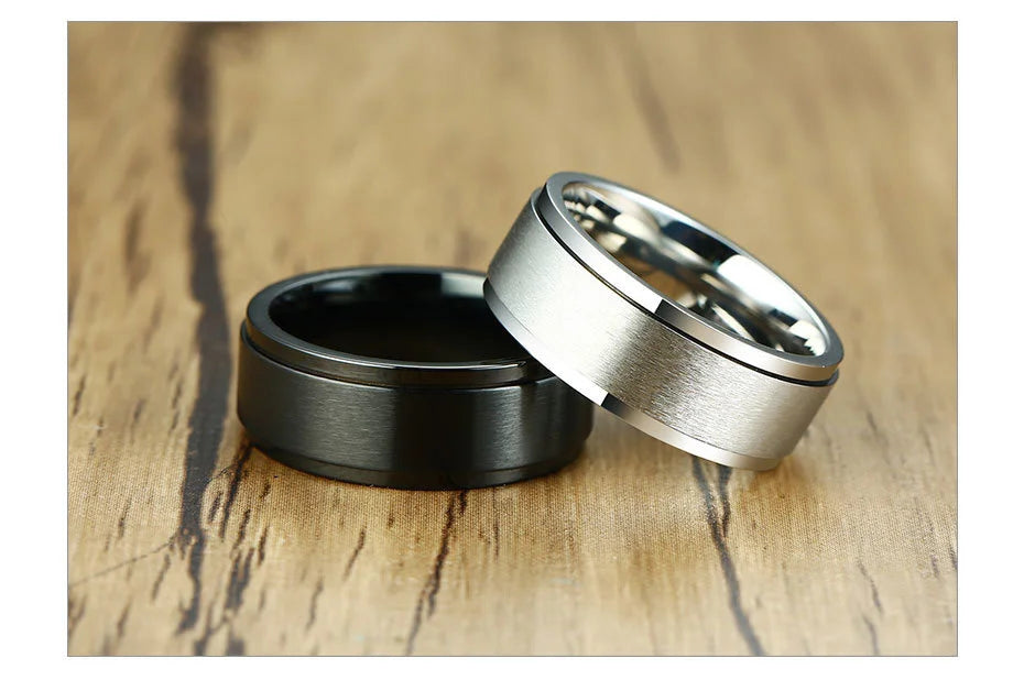 Vnox 8mm Rotatable Basic Ring for Men Black Stainless Steel Casual Male Anel Stylish Punk Spinner Alliance Jewelry