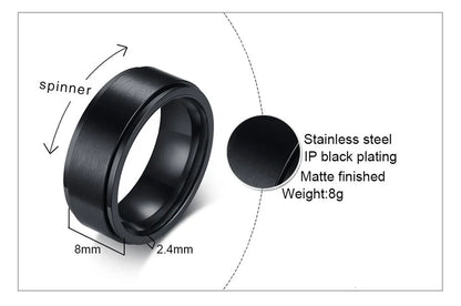 Vnox 8mm Rotatable Basic Ring for Men Black Stainless Steel Casual Male Anel Stylish Punk Spinner Alliance Jewelry
