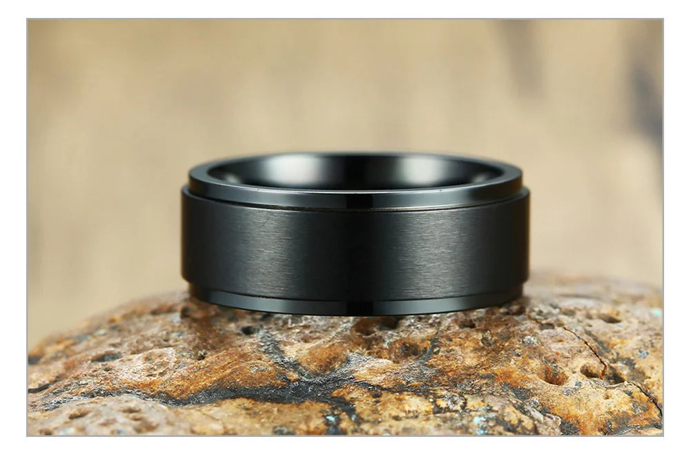 Vnox 8mm Rotatable Basic Ring for Men Black Stainless Steel Casual Male Anel Stylish Punk Spinner Alliance Jewelry