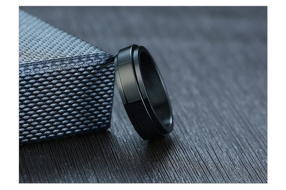 Vnox 8mm Rotatable Basic Ring for Men Black Stainless Steel Casual Male Anel Stylish Punk Spinner Alliance Jewelry