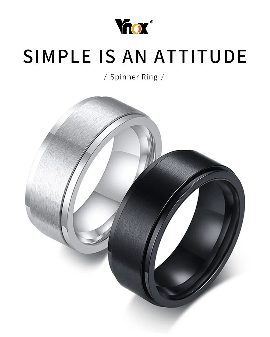 Vnox 8mm Rotatable Basic Ring for Men Black Stainless Steel Casual Male Anel Stylish Punk Spinner Alliance Jewelry