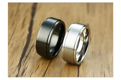 Vnox 8mm Rotatable Basic Ring for Men Black Stainless Steel Casual Male Anel Stylish Punk Spinner Alliance Jewelry
