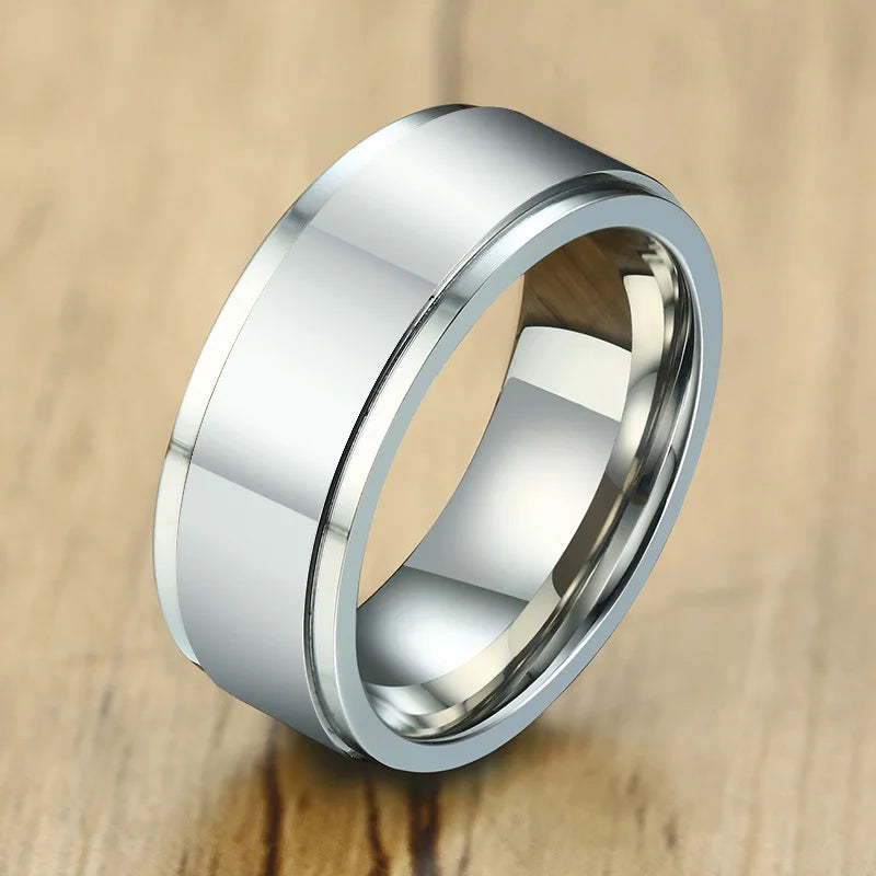 Vnox 8mm Rotatable Basic Ring for Men Black Stainless Steel Casual Male Anel Stylish Punk Spinner Alliance Jewelry