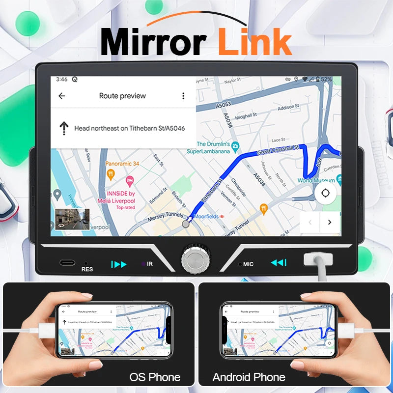 Hippcron 7" 1 Din Car Radio Stereo Wireless Carplay Android Auto HD IPS Touch Screen FM Receiver Support USB Type-C Charge