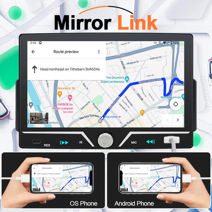 Hippcron 7" 1 Din Car Radio Stereo Wireless Carplay Android Auto HD IPS Touch Screen FM Receiver Support USB Type-C Charge