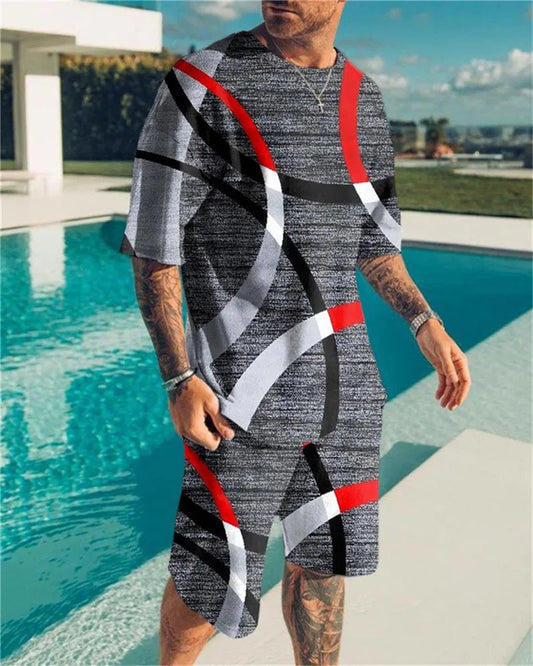 2024 Fashion Men's Sportswear 3D Patchwork Print Tees Shorts 2Pcs Sets Summer Short Sleeve T-Shirt Suit Casual Tracksuit Outfits