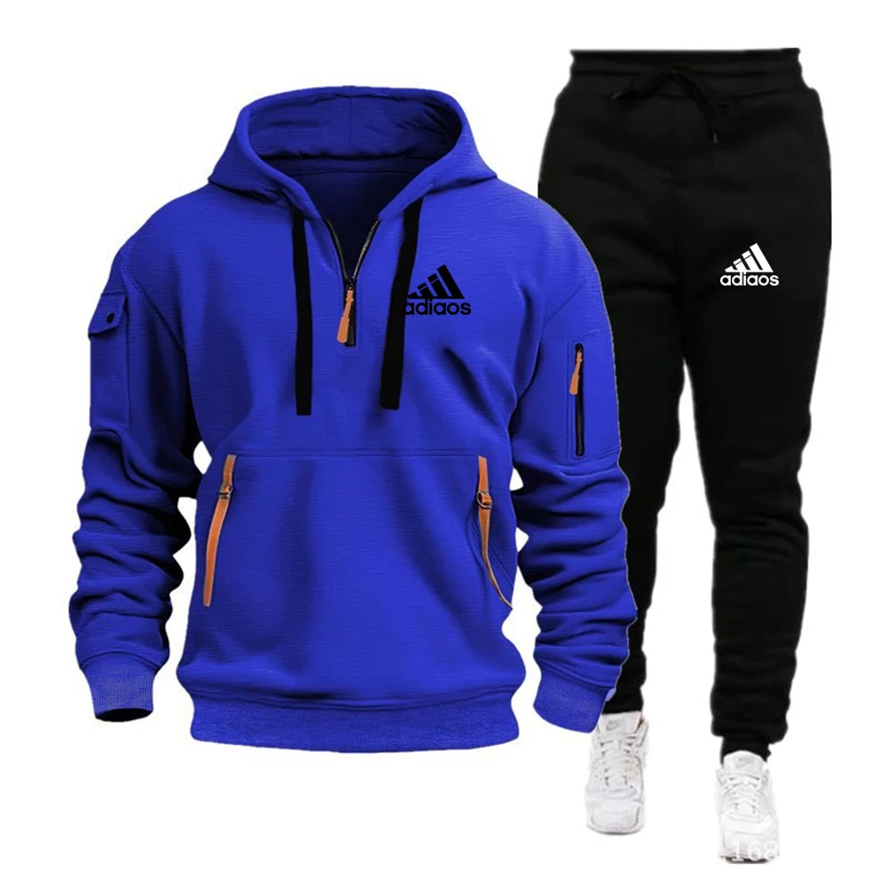 Fashion Print Tracksuit for Men Zipper Hooded Sweatshirt and Sweatpants Two Pieces Suits Male Casual Fitness Jogging Sports Sets