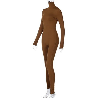 BWQ Casual Women Long Sleeve Turtleneck Long Sleeve Skinny Stretchy Jumpsuit 2024 Autumn Winter One Piece Suit INS Playsuit