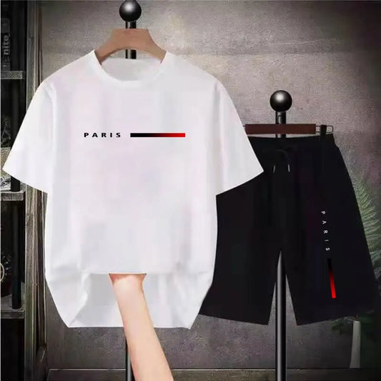 2024 Summer Fashion Men Sets Solid Streetwear O-neck Short Sleeve T Shirt & Drawstring Shorts 2PCS Loose Casual Men Suits S-4XL
