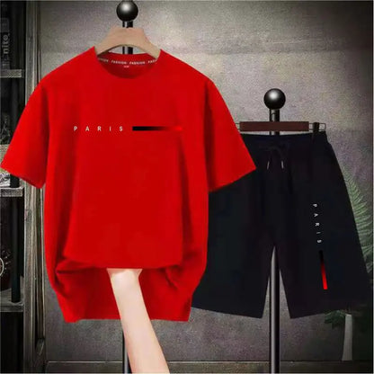 2024 Summer Fashion Men Sets Solid Streetwear O-neck Short Sleeve T Shirt & Drawstring Shorts 2PCS Loose Casual Men Suits S-4XL