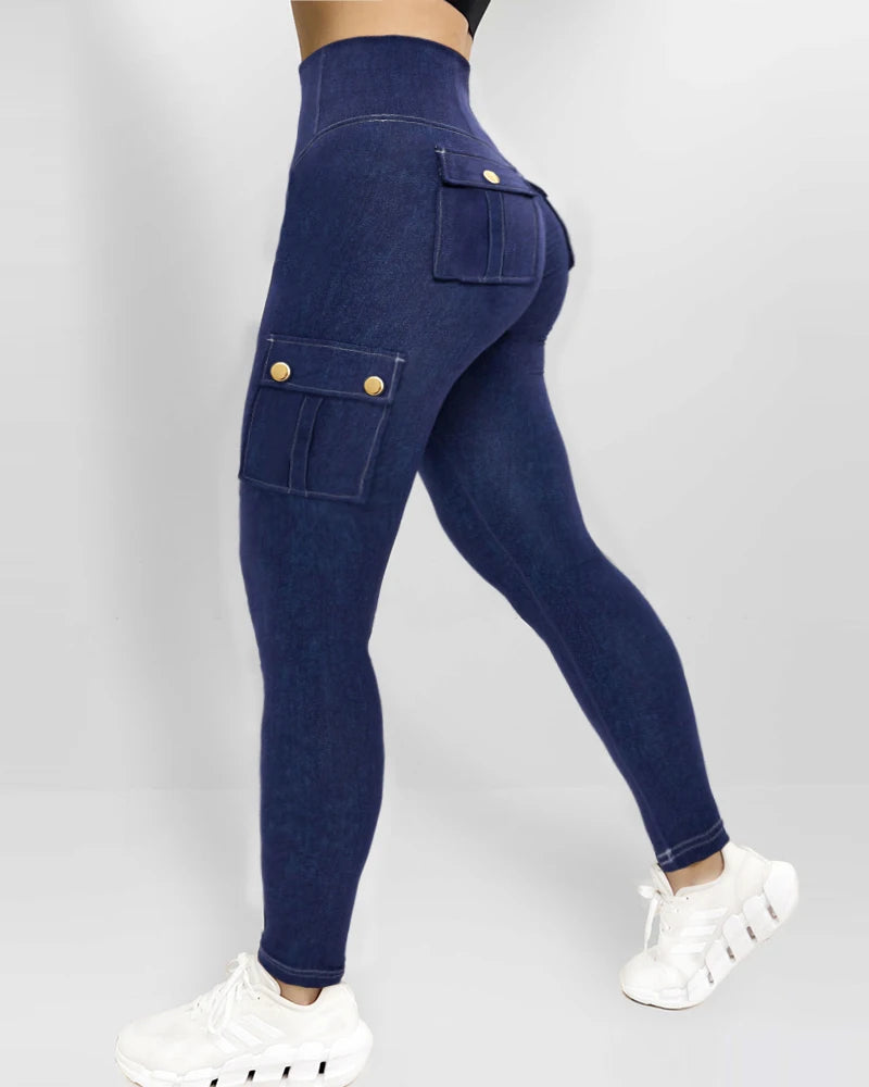 Women's Denim Pants 2024 Summer New Fashion Solid Color Buttoned Pocket Zipper Design High Waist Casual Daily Skinny Jeans