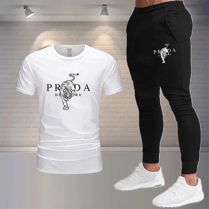 2024 new summer men's sports fashion suit 100% cotton T-shirt Shorts 2-piece suit sports casual men's wear