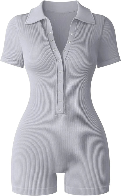 Women's Yoga Jumpsuit Ribbed V-Neck Stretch Waist Sports Jumpsuit Solid Color Sheath Bodycon Playsuits Rompers High Waist