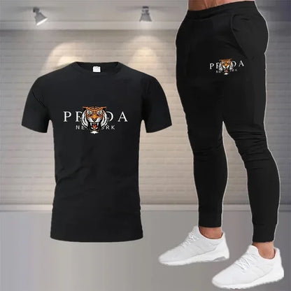 2024 new summer men's sports fashion suit 100% cotton T-shirt Shorts 2-piece suit sports casual men's wear