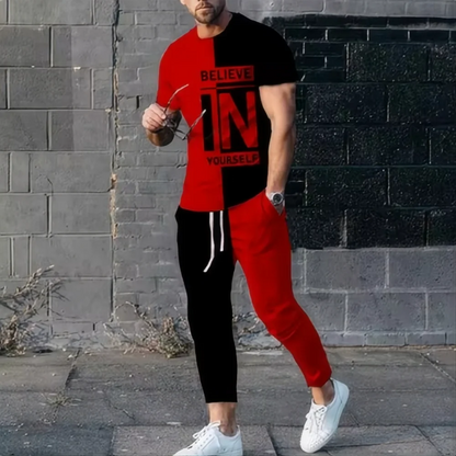 Summer fashion new men's T-shirt pants sportswear believe in yourself 3D printed T-shirt pants set 2-piece streetwear oversized