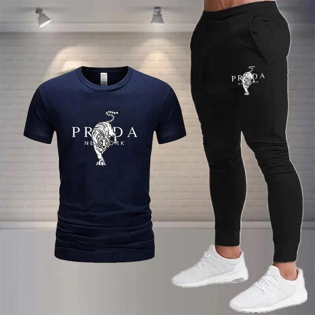2024 new summer men's sports fashion suit 100% cotton T-shirt Shorts 2-piece suit sports casual men's wear
