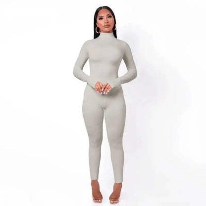 BWQ Casual Women Long Sleeve Turtleneck Long Sleeve Skinny Stretchy Jumpsuit 2024 Autumn Winter One Piece Suit INS Playsuit