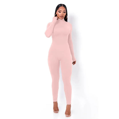 BWQ Casual Women Long Sleeve Turtleneck Long Sleeve Skinny Stretchy Jumpsuit 2024 Autumn Winter One Piece Suit INS Playsuit