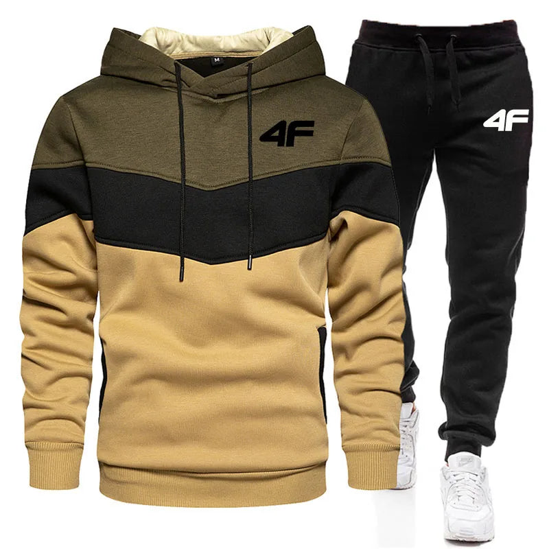 Fall Winter Fleece Thick Warm Men's Tracksuit Hoodies + Pants 2Pcs Sets Suit Sportswear Trend Fashion Hip Hop Men Clothing