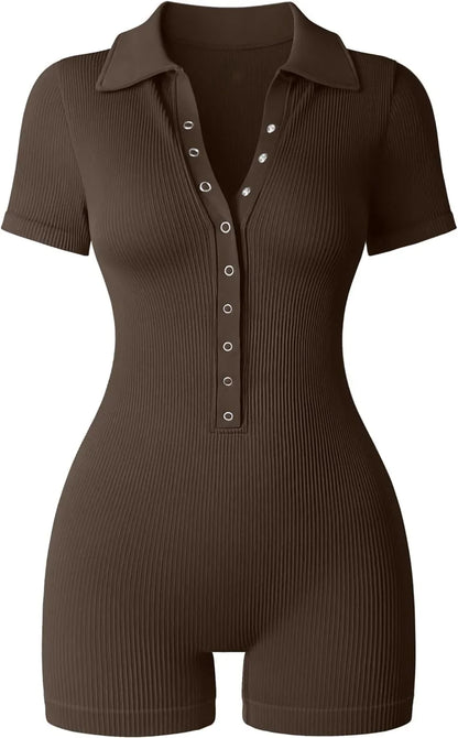 Women's Yoga Jumpsuit Ribbed V-Neck Stretch Waist Sports Jumpsuit Solid Color Sheath Bodycon Playsuits Rompers High Waist