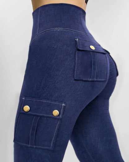 Women's Denim Pants 2024 Summer New Fashion Solid Color Buttoned Pocket Zipper Design High Waist Casual Daily Skinny Jeans