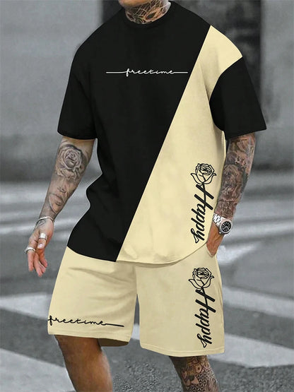 2024 New Men's Casual Short-Sleeved Shorts 2-Piece Urban Street Fashion T-Shirt Shorts Suit Men's Seagull Logo Printed Tracksuit