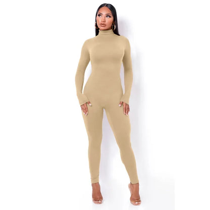BWQ Casual Women Long Sleeve Turtleneck Long Sleeve Skinny Stretchy Jumpsuit 2024 Autumn Winter One Piece Suit INS Playsuit