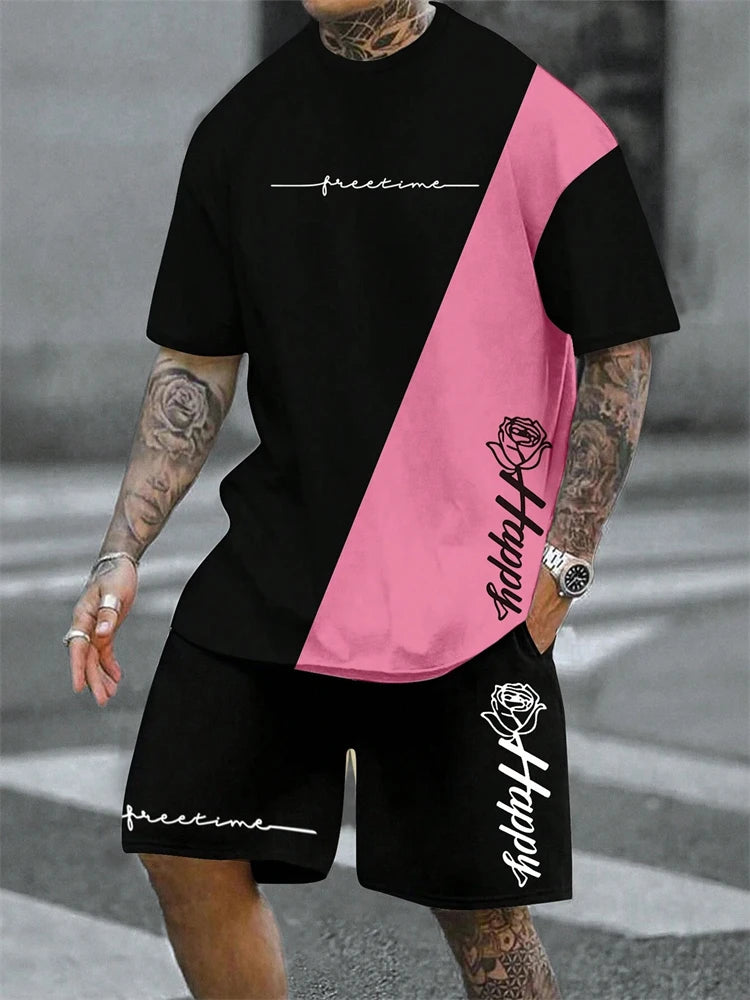 2024 New Men's Casual Short-Sleeved Shorts 2-Piece Urban Street Fashion T-Shirt Shorts Suit Men's Seagull Logo Printed Tracksuit