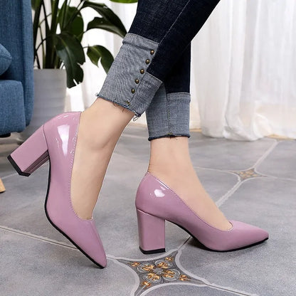 High-heeled Shoes Women 2024 Pointed Shallow Mouth Shoes Women's Thick-heeled Fashion Shoes Plus Size 43  Zapatos Para Mujer
