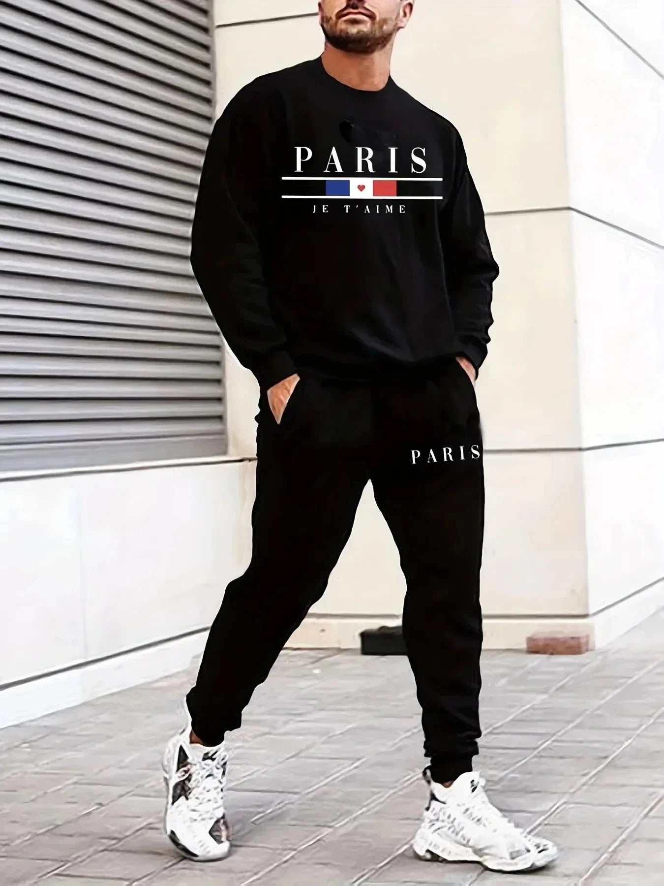 Autumn and winter men's clothing brand fashion fitness jogging sports suit casual crewneck hoodie + sweatpants two-piece set