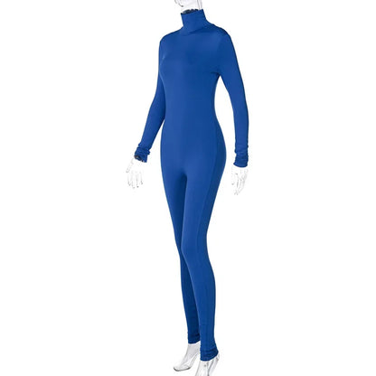 BWQ Casual Women Long Sleeve Turtleneck Long Sleeve Skinny Stretchy Jumpsuit 2024 Autumn Winter One Piece Suit INS Playsuit