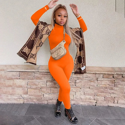 BWQ Casual Women Long Sleeve Turtleneck Long Sleeve Skinny Stretchy Jumpsuit 2024 Autumn Winter One Piece Suit INS Playsuit