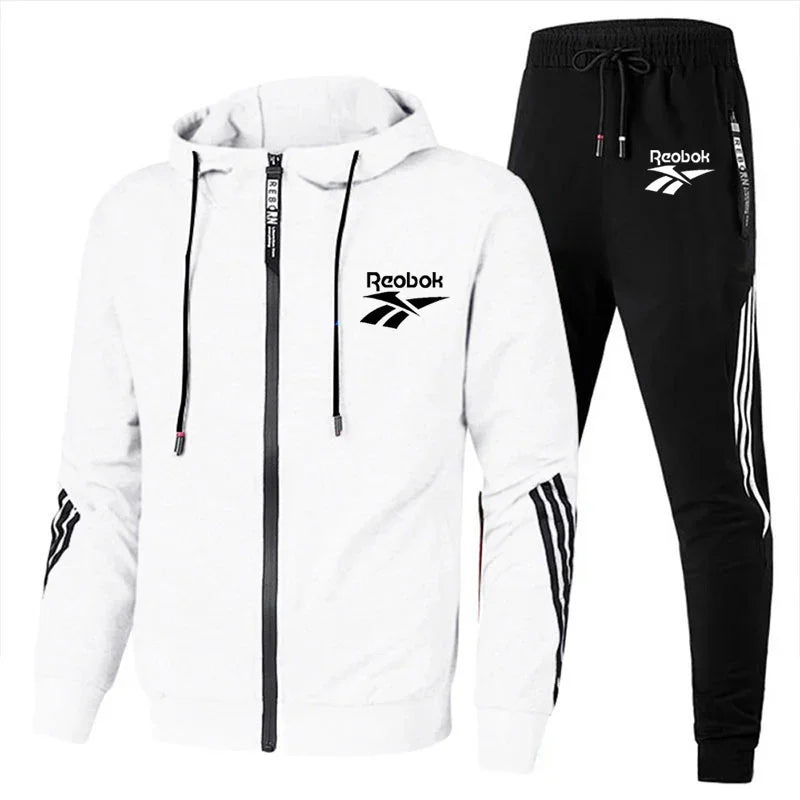 2024 New men buy hooded jacket Striped hooded zipper jacket + casual jogging pants 2 sets of sports men's fan suit