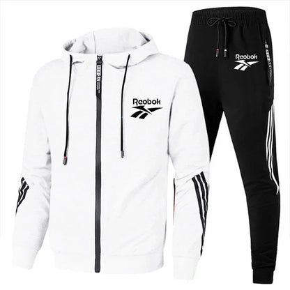 2024 New men buy hooded jacket Striped hooded zipper jacket + casual jogging pants 2 sets of sports men's fan suit