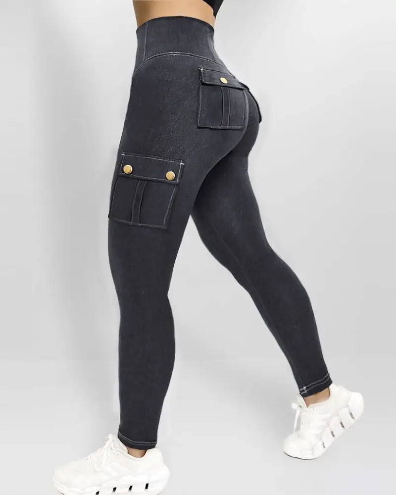 Women's Denim Pants 2024 Summer New Fashion Solid Color Buttoned Pocket Zipper Design High Waist Casual Daily Skinny Jeans