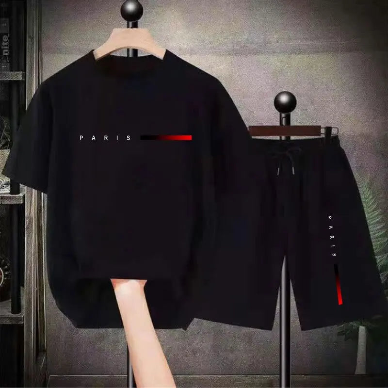 2024 Summer Fashion Men Sets Solid Streetwear O-neck Short Sleeve T Shirt & Drawstring Shorts 2PCS Loose Casual Men Suits S-4XL