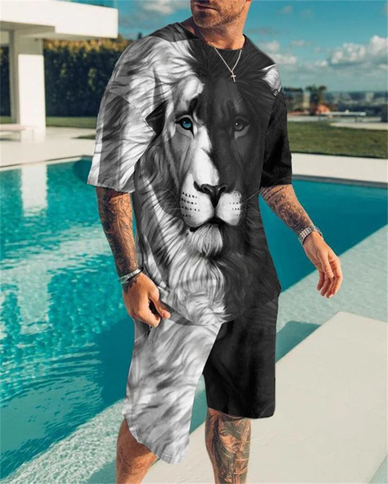New Summer Men's Tracksuit Believe in Yourself T-shirt Shorts Set Sport Outfit Jogging Suit Oversized Clothes Outdoor Streetwear