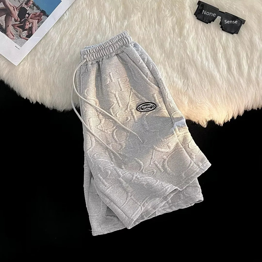 Men's Summer Loose-fit Walf Checks Short Sleeve T-shirt Casual Trendy Five-point Sports Leisure Pants Suit