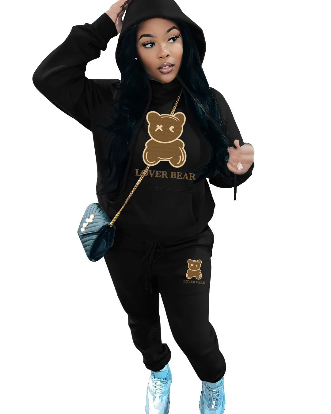 Autumn Fashion Letter Print Hoodie Sets Butterfly Letter Print Kangaroo Pocket Pants Sets Daily Casual Two Piece Tracksuit