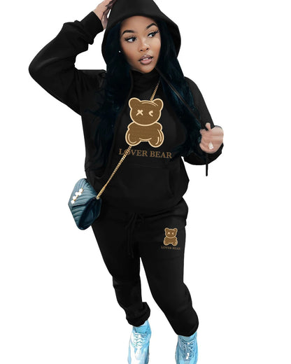 Autumn Fashion Letter Print Hoodie Sets Butterfly Letter Print Kangaroo Pocket Pants Sets Daily Casual Two Piece Tracksuit