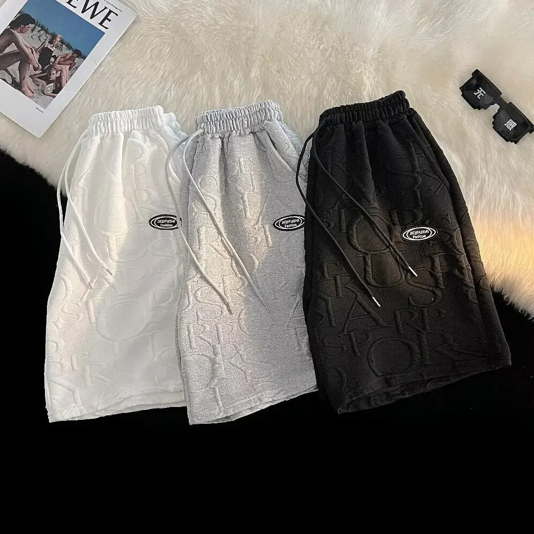 Men's Summer Loose-fit Walf Checks Short Sleeve T-shirt Casual Trendy Five-point Sports Leisure Pants Suit