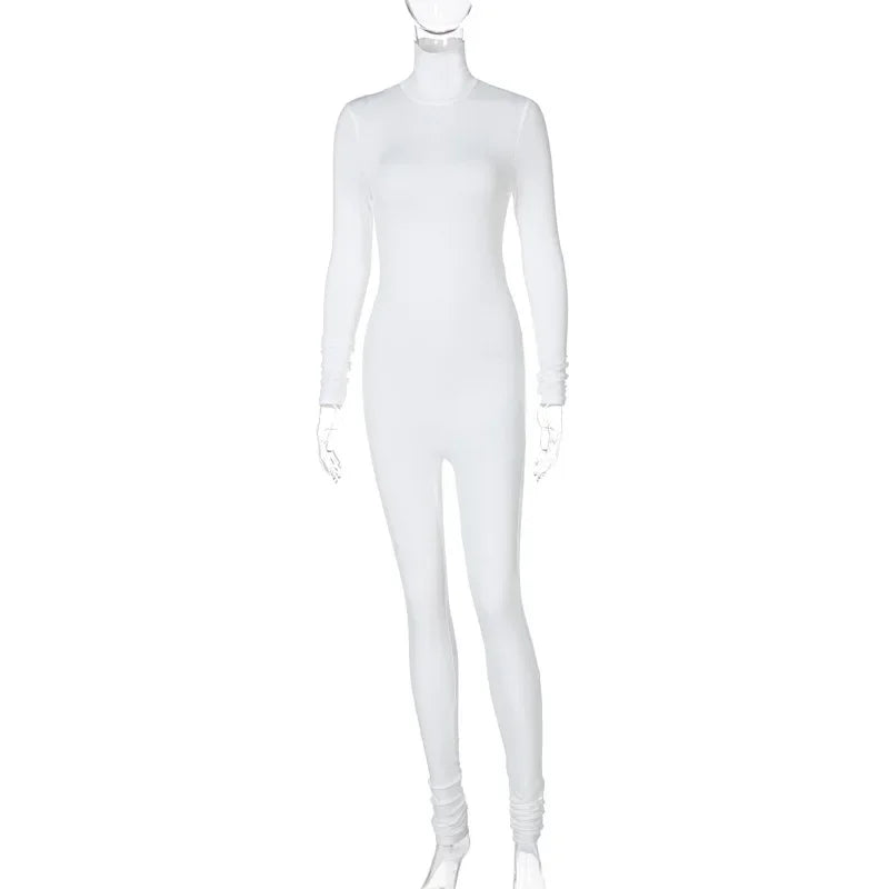BWQ Casual Women Long Sleeve Turtleneck Long Sleeve Skinny Stretchy Jumpsuit 2024 Autumn Winter One Piece Suit INS Playsuit