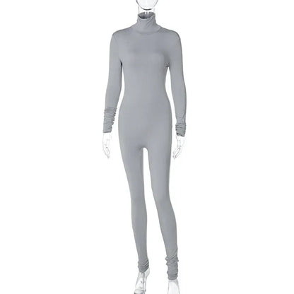 BWQ Casual Women Long Sleeve Turtleneck Long Sleeve Skinny Stretchy Jumpsuit 2024 Autumn Winter One Piece Suit INS Playsuit