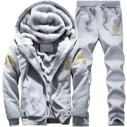 2023 New Winter Thick Men Sports Suit Tracksuit Hooded Sportswear Zipper Cardigan Hooded Woolen Trousers Pants Casual Men Set